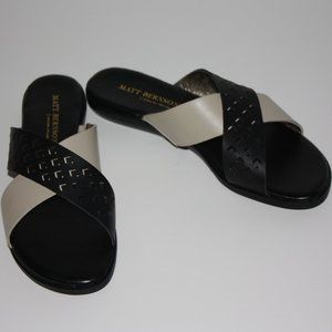 Matt Bernson Black & Cream Leather Slides